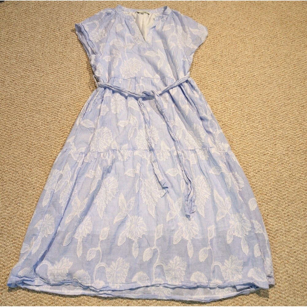 PINCH Tiered Maxi Dress Womens M Blue Floral Striped Sleeveless Pockets